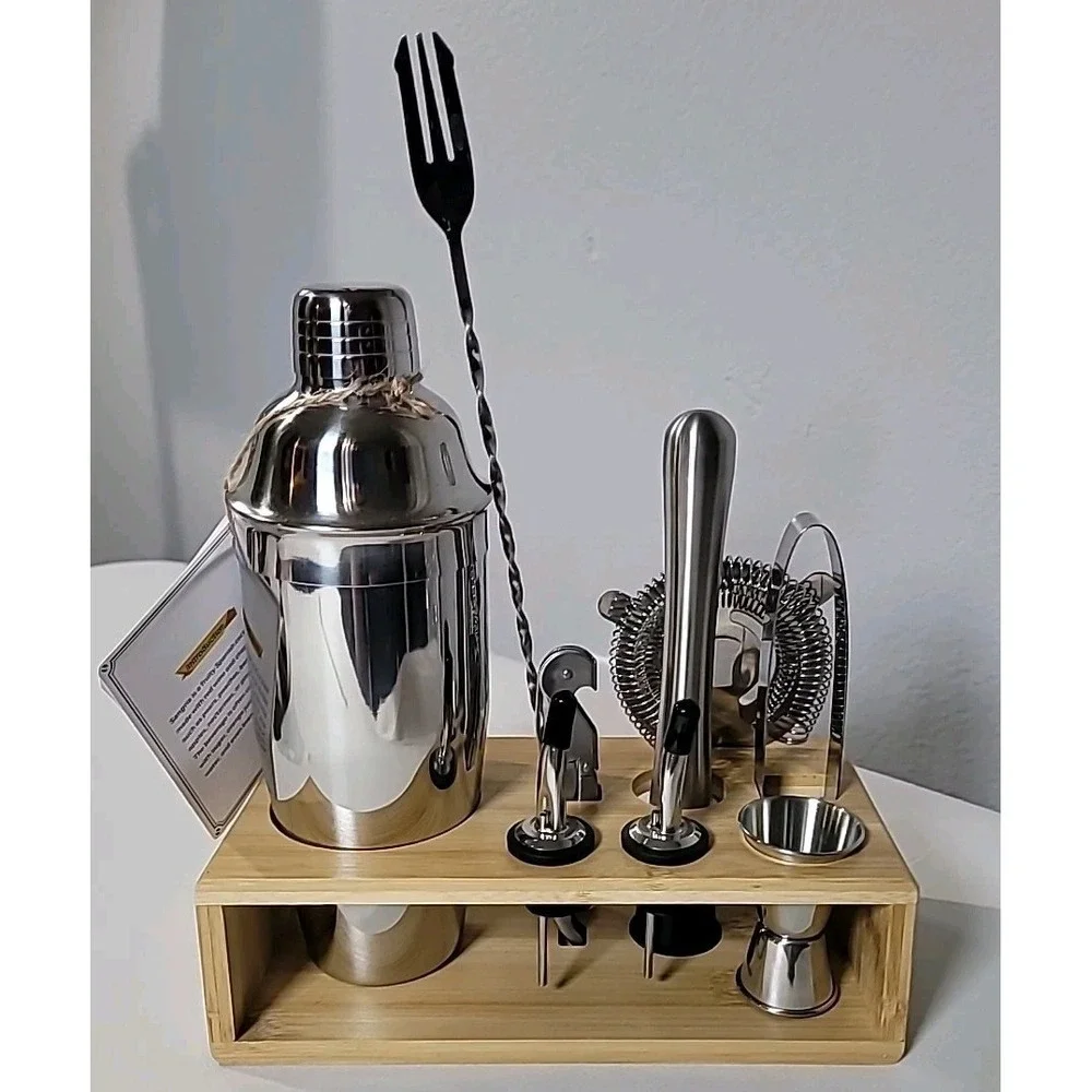 10-Pc Bartender Kit Senderm Cocktail Shaker Set‎ w/ Bamboo Stand Home Bar Gift